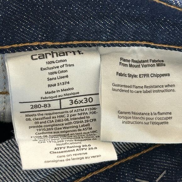 Carhartt FR Jeans Mens 36x30 Blue Cat2 NFPA 2112 Flame Resistant Chippewa Chore - Picture 9 of 11